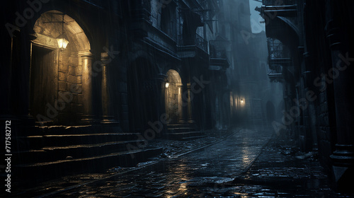 night rain in a gothic quarter rain photo