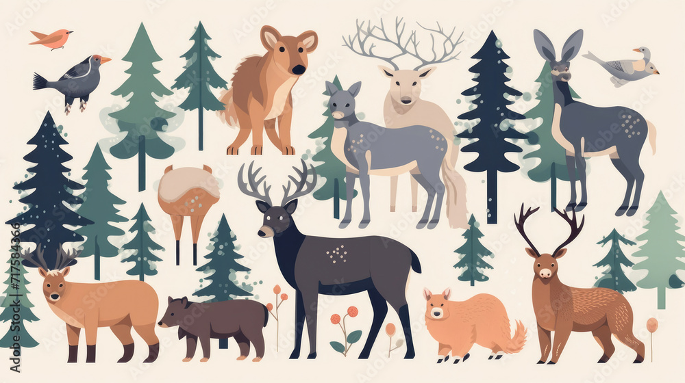Flat vector of forest animal illustration