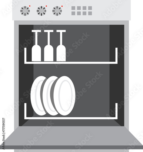 machine housework kitchen dish cleaning plate modern household domestic home hygiene dishwasher flat vector icon