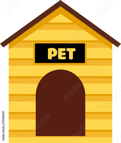 Dog House Front view yellow color flat vector icon, pet shop concept