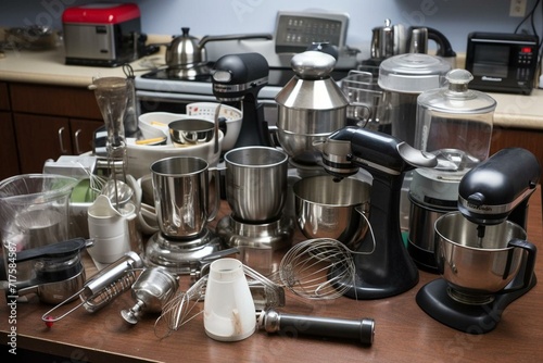 Assortment of culinary tools - mixers, blenders, juicers. Generative AI