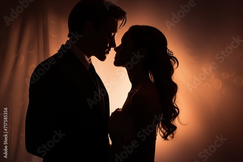 silhouette of a couple. groom and bride, Valentine's concept.