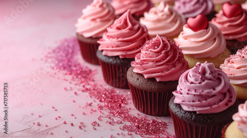 cupcake with pink frosting and sprinkles for valentine's day