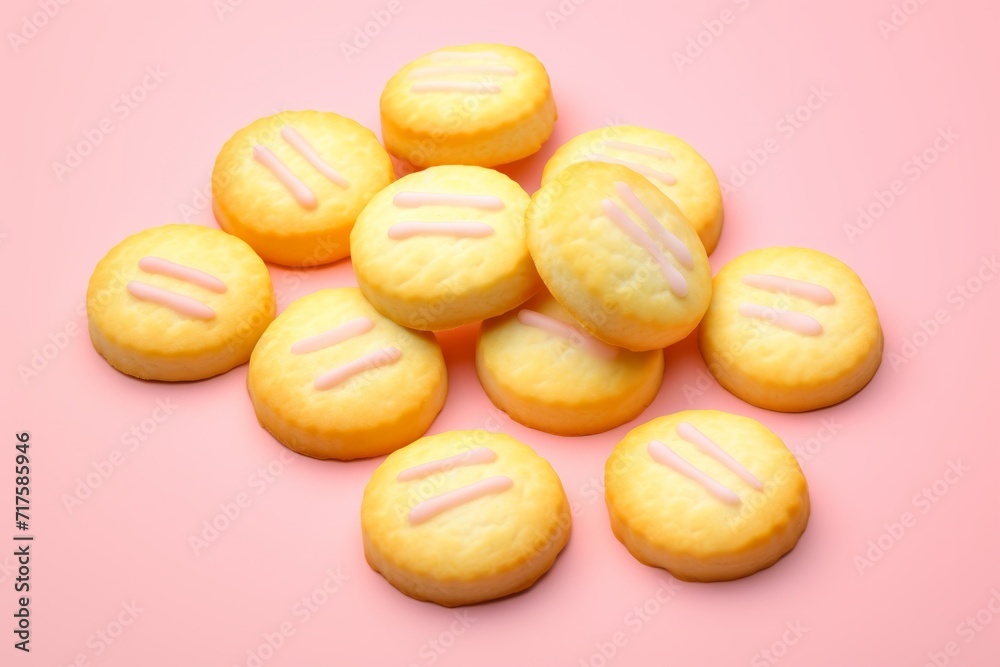 Lemon Zest Biscuits, Refreshing and Zingy, on isolated pink background, Generative AI Lemon Zest Biscuits, Refreshing and Zingy, on isolated pink background, Generative AI
