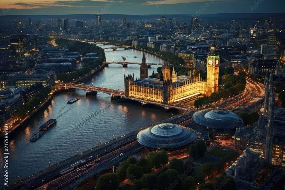 Panorama from the Tower Bridge to the Tower of London United Kingdom during sunset, Beautiful London and the river , London City Ai generated