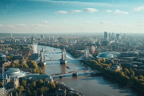 Panorama from the Tower Bridge to the Tower of London United Kingdom during sunset, Beautiful London and the river , London City Ai generated