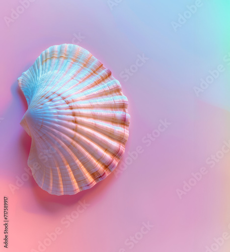 Elegant seashell against a soft pink to blue gradient background.