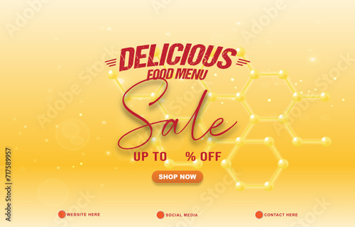 food menu sale discount template banner with copy space for product sale with abstract gradient yellow background design
