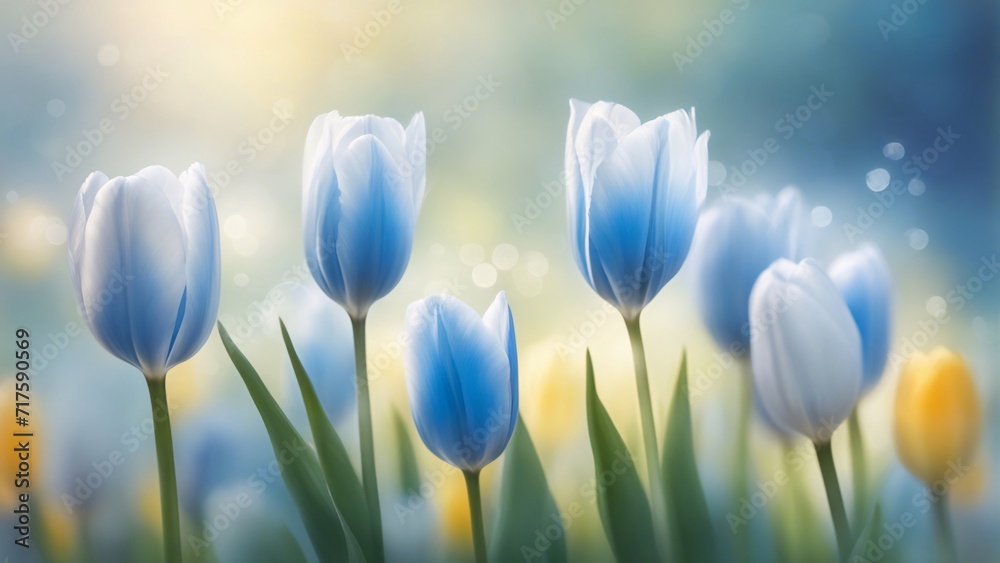 White and blue mixed tulips in the garden. White and blue mixed tulips in the garden.