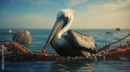 pelicans at sunset,pelican in nets, ecology, save nature