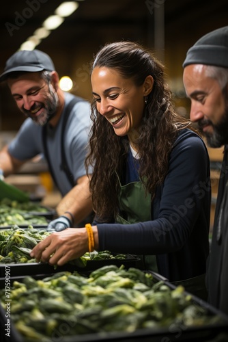 Philanthropist and volunteers sorting food donations for a local food bank, Generative AI