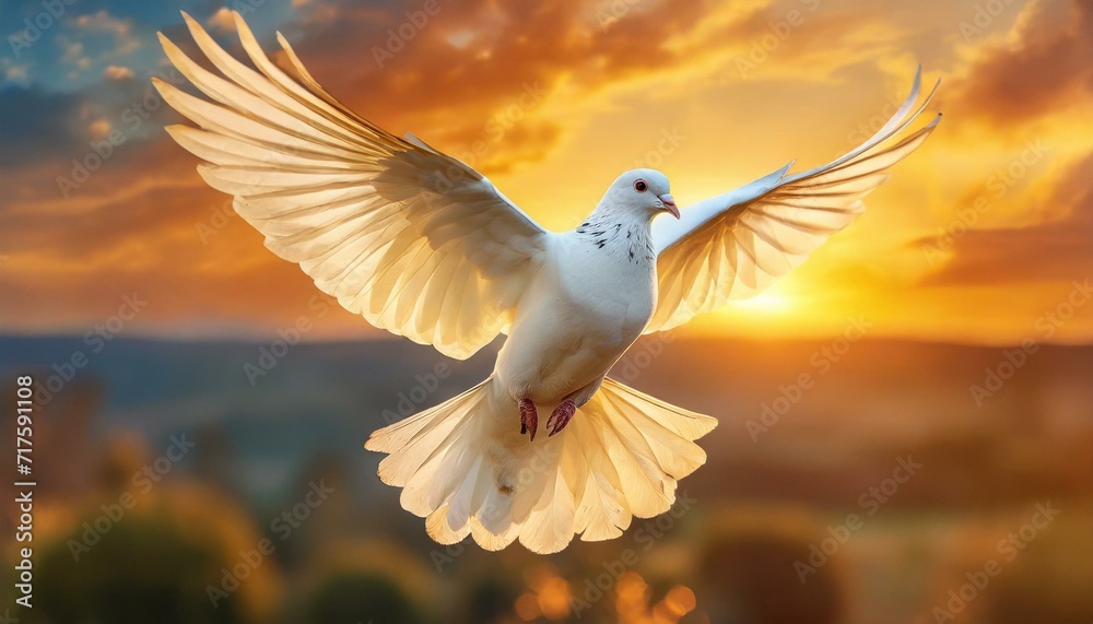 Obraz premium Dove against a Sunset Sky, symbol of Holy Spirit