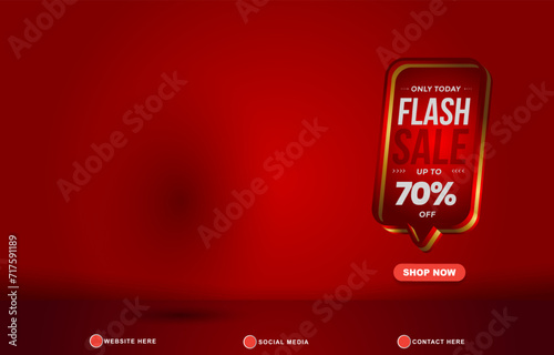 flash sale template banner with blank space for product sale with abstract gradient red background design