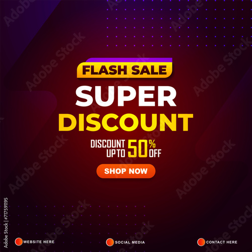 flash sale super discount template banner with copy space for product sale with abstract gradient dark red background design