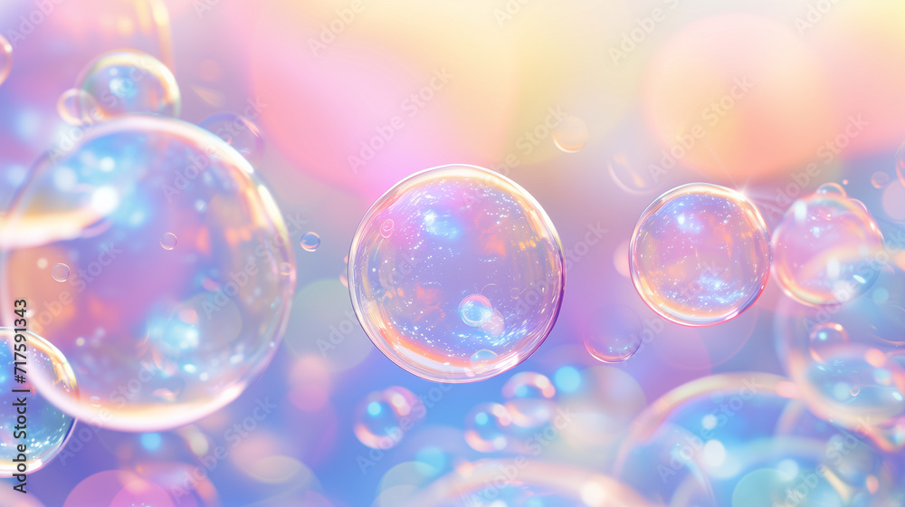 Close-up of a row of colorful soap bubbles on colorful gradient background Close-up of a row of colorful soap bubbles on colorful gradient background
