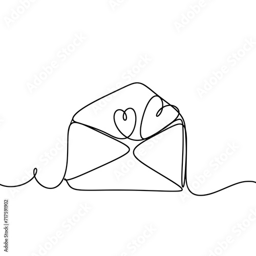 Envelope with hearts continuous line art drawing 