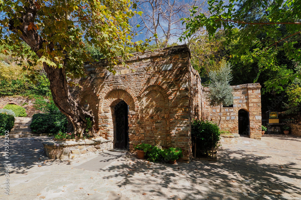 The House of the Blessed Virgin Mary is located above the ruins of Ephesus, Turkey on the hill of Coressus called the Hill of Nightingales. Here the Blessed Virgin Mary spent the last days of her life