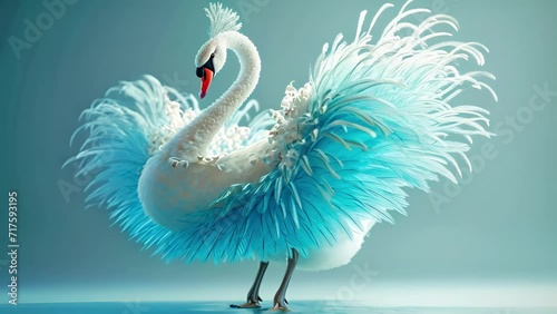 Cartoon digital avatar of a elegant ballerina swan, adorned in a stunning blue tutu and gracefully balancing on tiptoe. photo