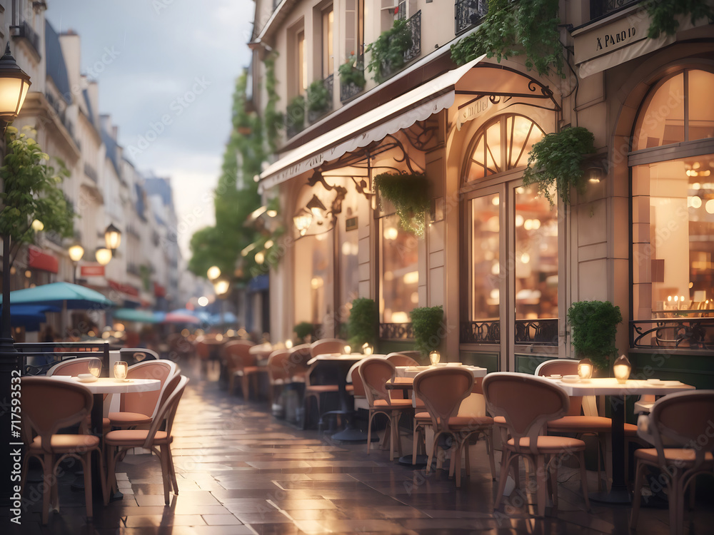 Paris's cosy restaurants and rainy street scenes, capture the calm and romantic atmosphere of the city.  3d rendering design.