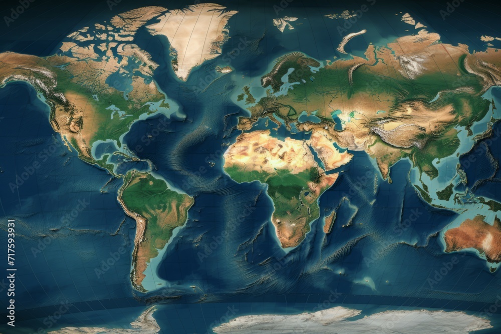 World knowledge map natural relief. Detailed guide to university ...