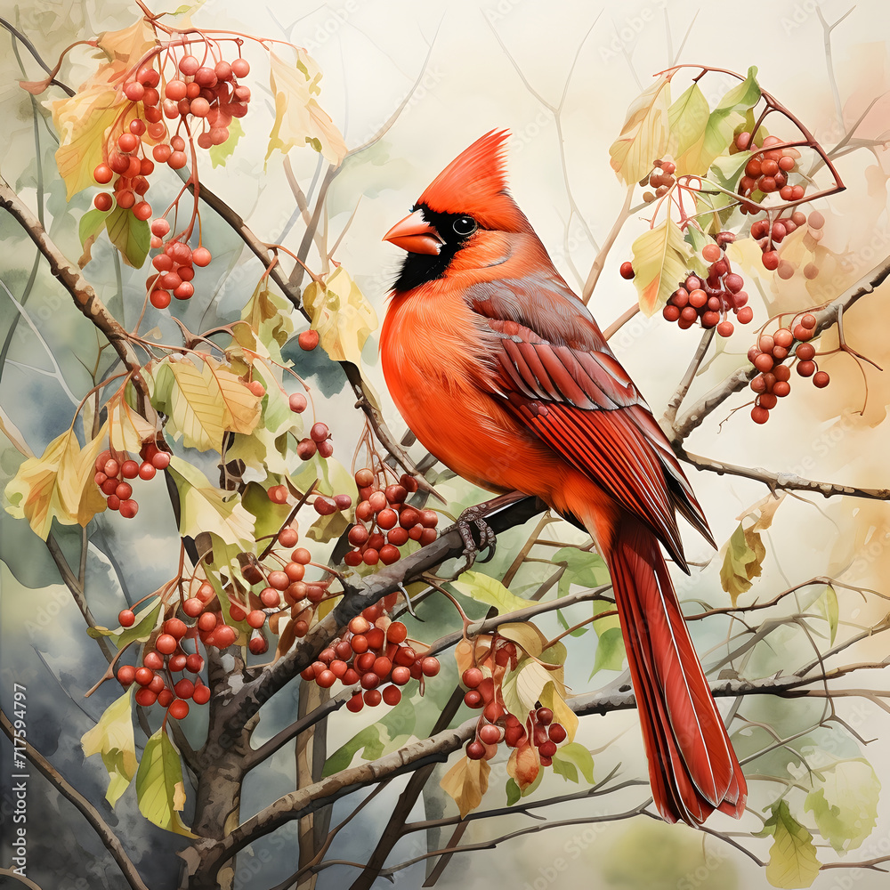 Cardinal bird watercolor clipart