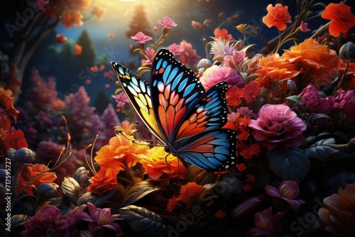 Butterflies in a flower garden