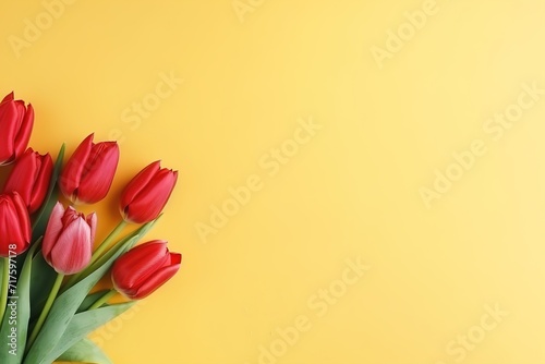Tulips on yellow background 