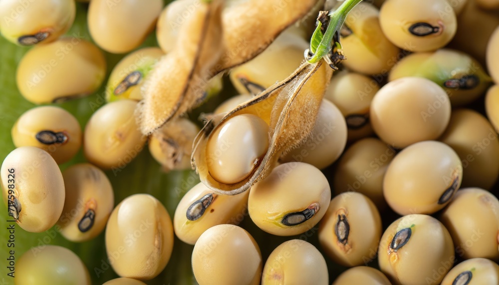 Soybean mature seeds with immature soybeans in the pod Soybean mature seeds with immature soybeans in the pod
