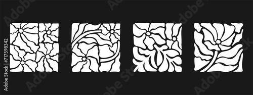 Abstract Groovy Flower Art Shape isolated in black background.