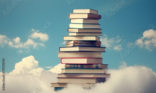 Tall stacks of books that penetrate above the clouds. generative AI