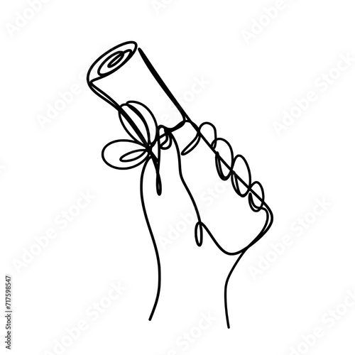 Graduation certificate in hand one line art drawing 