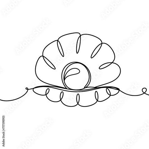 Pearl in a seashell one line art drawing 