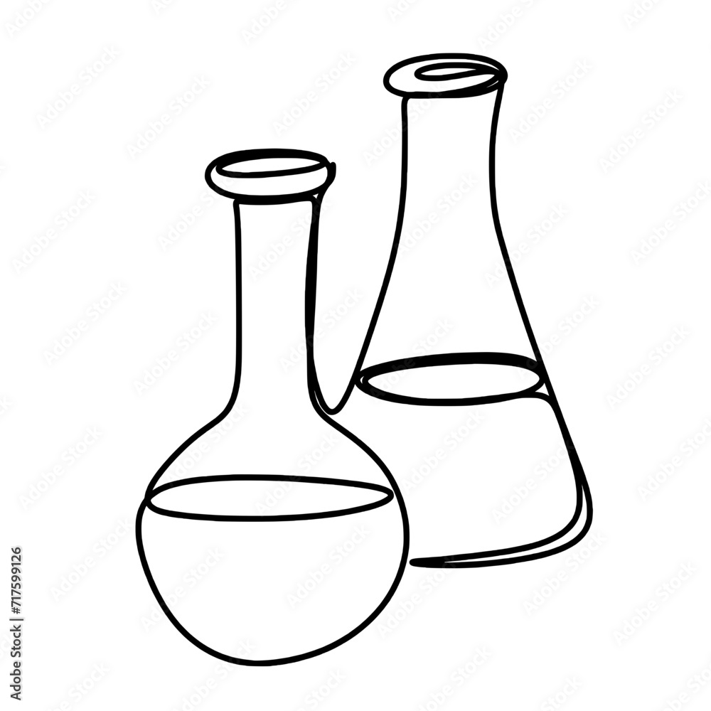 Lab experiment tools continuous single one line art drawing, test tubes and conical flask one line art drawing Lab experiment tools continuous single one line art drawing, test tubes and conical flask one line art drawing