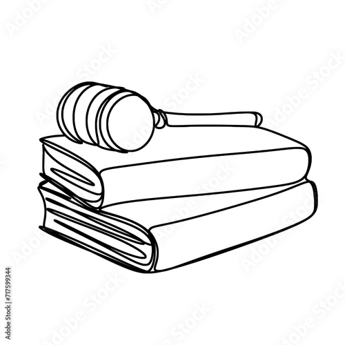 Law hammer and books continuous single line art
