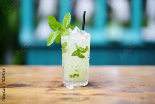 virgin mojito surrounded by mint leaves on the table