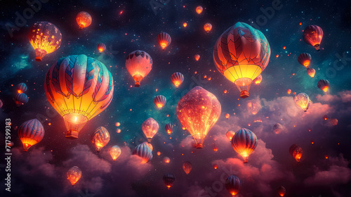 Embark on a cosmic journey with our Celestial Balloon Galaxy Voyage. Floating orbs of radiant balloons create an otherworldly scene, inviting you to explore the wonders of the universe minimalistic, h