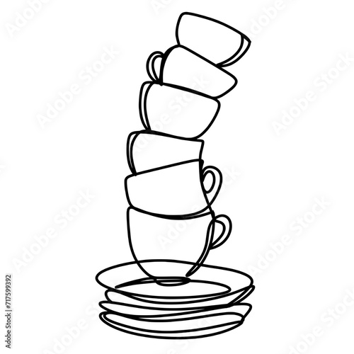Stack of cups one line art drawing 