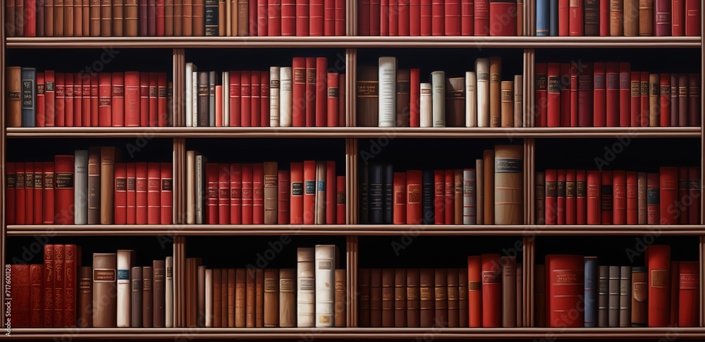 Rows of books on shelves in a library. generative AI Rows of books on shelves in a library. generative AI