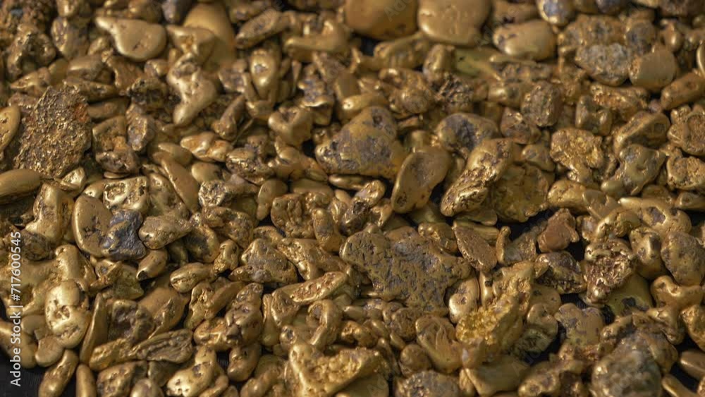 Lots of small precious gold nuggets mined at the industrial metal ore. Pieces of valuable precious gold metals gathered at the mineral ore mine. Precious gold metals from ore in the pile. Rich. Lots of small precious gold nuggets mined at the industrial metal ore. Pieces of valuable precious gold metals gathered at the mineral ore mine. Precious gold metals from ore in the pile. Rich.