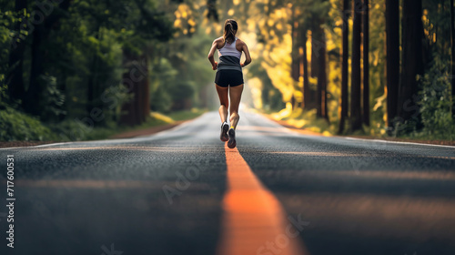 The focused rhythm of a woman's morning run, a path of determination laid out before her - AI Generative