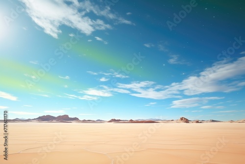 timelapse composite of aurora australis moving over desert