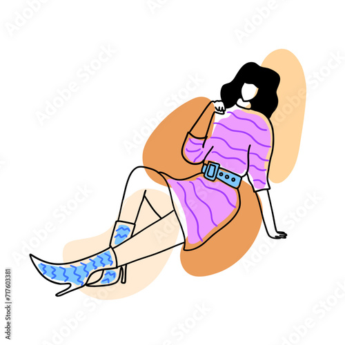 Stylish, minimalistic and modern fashion lady. Vector illustration in hand drawn outline doodle simple contour style isolated on white background. For cover art, poster, web site.