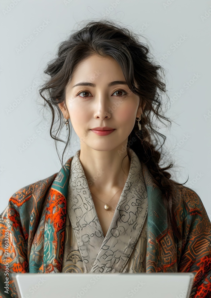 Elegant asian woman in traditional attire with a subtle smile. a blend of culture and beauty. AI Elegant asian woman in traditional attire with a subtle smile. a blend of culture and beauty. AI