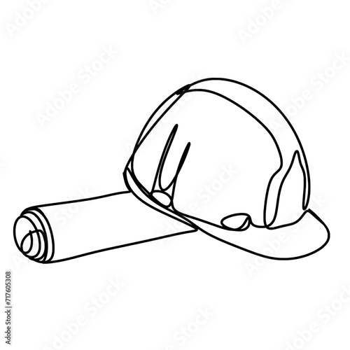 Safety hat with a roll of blueprint one line art