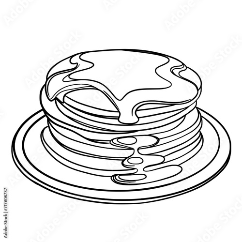 Pancake with honey on dish hand drawing 