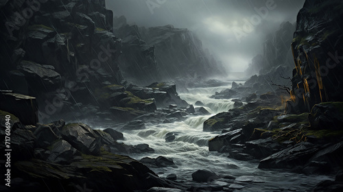 stormy afternoon in a rocky gorge. a dramatic storm photo