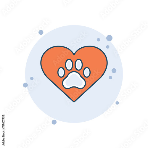 Cartoon pet paw icon vector illustration. Friend pet on bubbles background. Animal love sign concept.