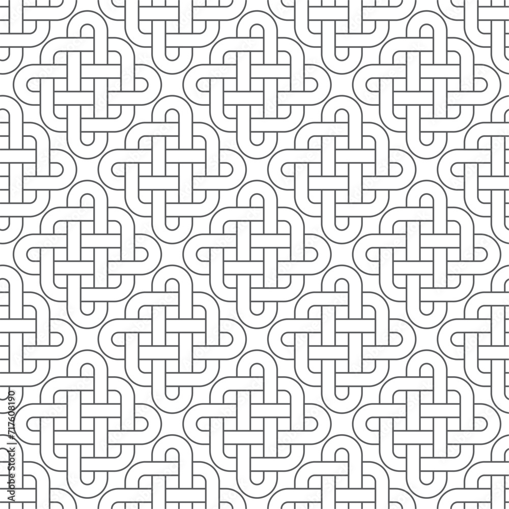 Vector seamless texture rectangle black symbol Celtic knot intertwined. Isolated on white background