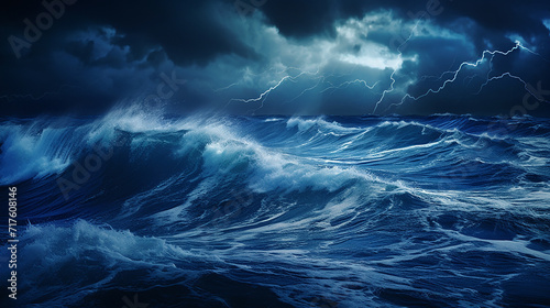 stormy night at sea turbulent waves and fierce rain photo