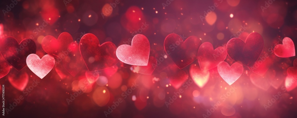 Banner with red hearts on blurred background background with copy space for Valentines Day